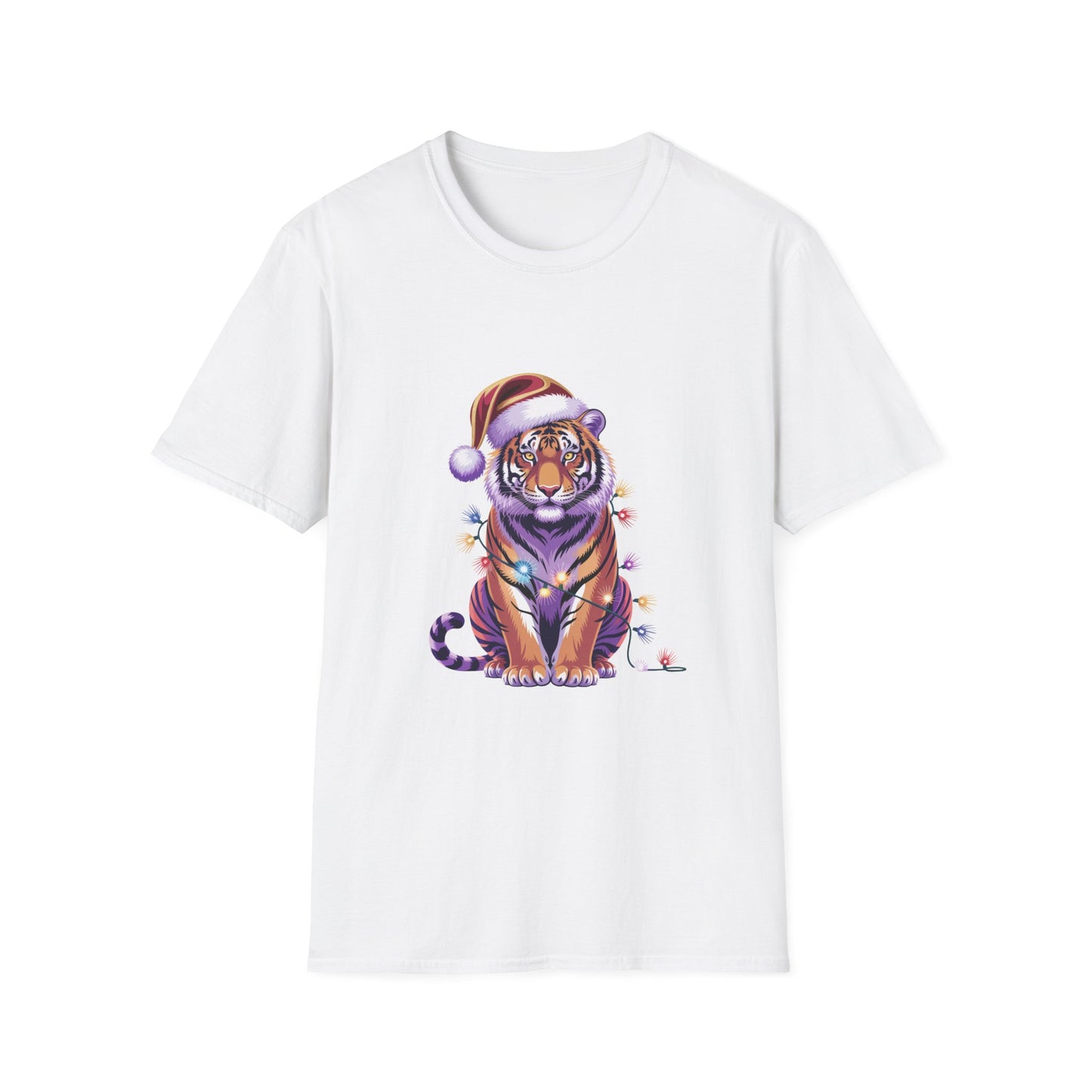 Festive Tiger Unisex T-Shirt, Cute Christmas Tee, Holiday Apparel, Gift for Animal Lovers, Cozy Seasonal Wear