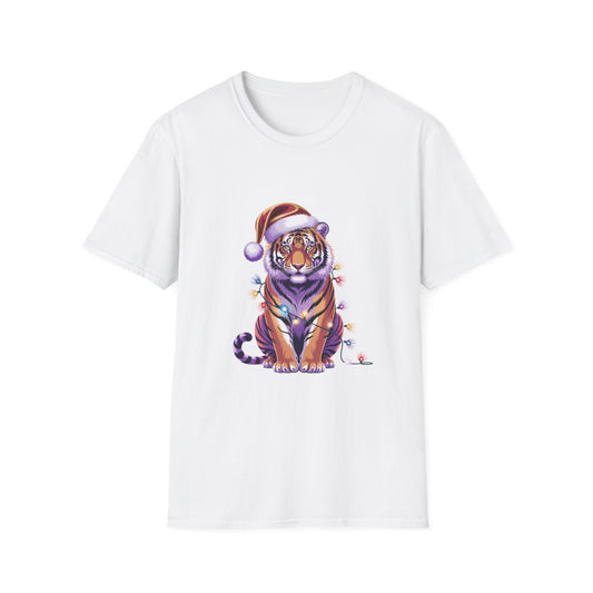 Festive Tiger Unisex T-Shirt, Cute Christmas Tee, Holiday Apparel, Gift for Animal Lovers, Cozy Seasonal Wear