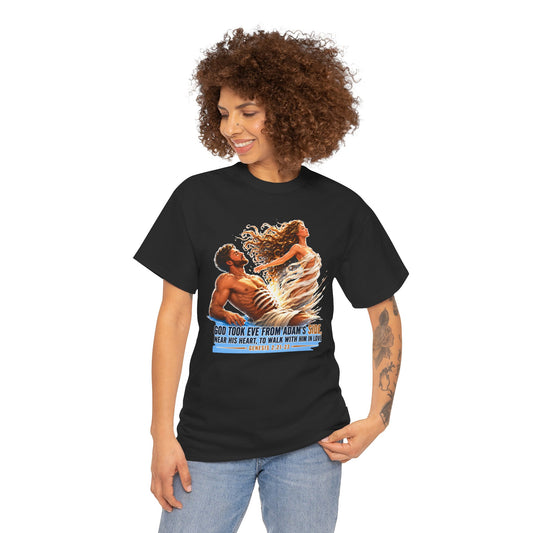 Biblical Adam & Eve Graphic Tee — "God Took Eve From Adam’s Side" Inspirational Christian T-Shirt