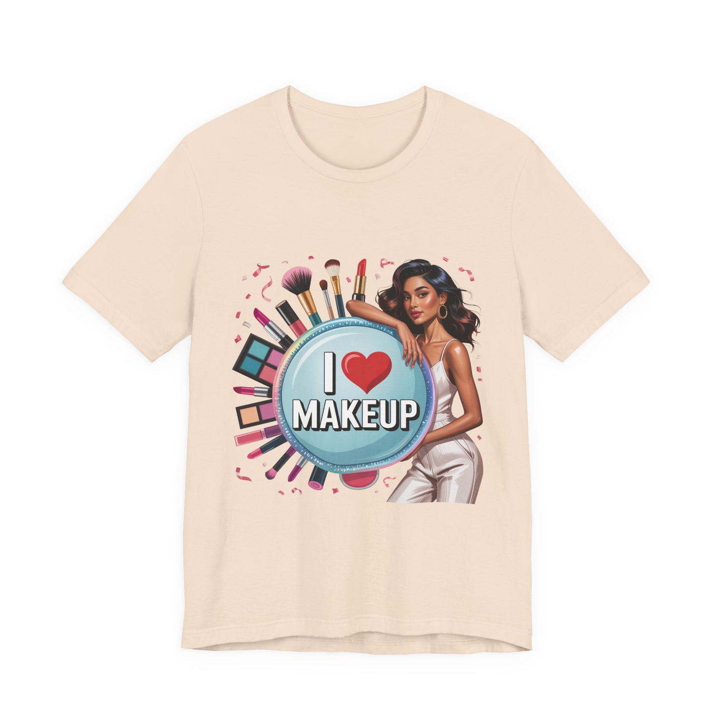 Makeup Lovers Tee, I Love Makeup Shirt, Beauty Enthusiast Gift, Fashionable Short Sleeve Shirt, Ideal for Makeup Artists, Birthday Gift