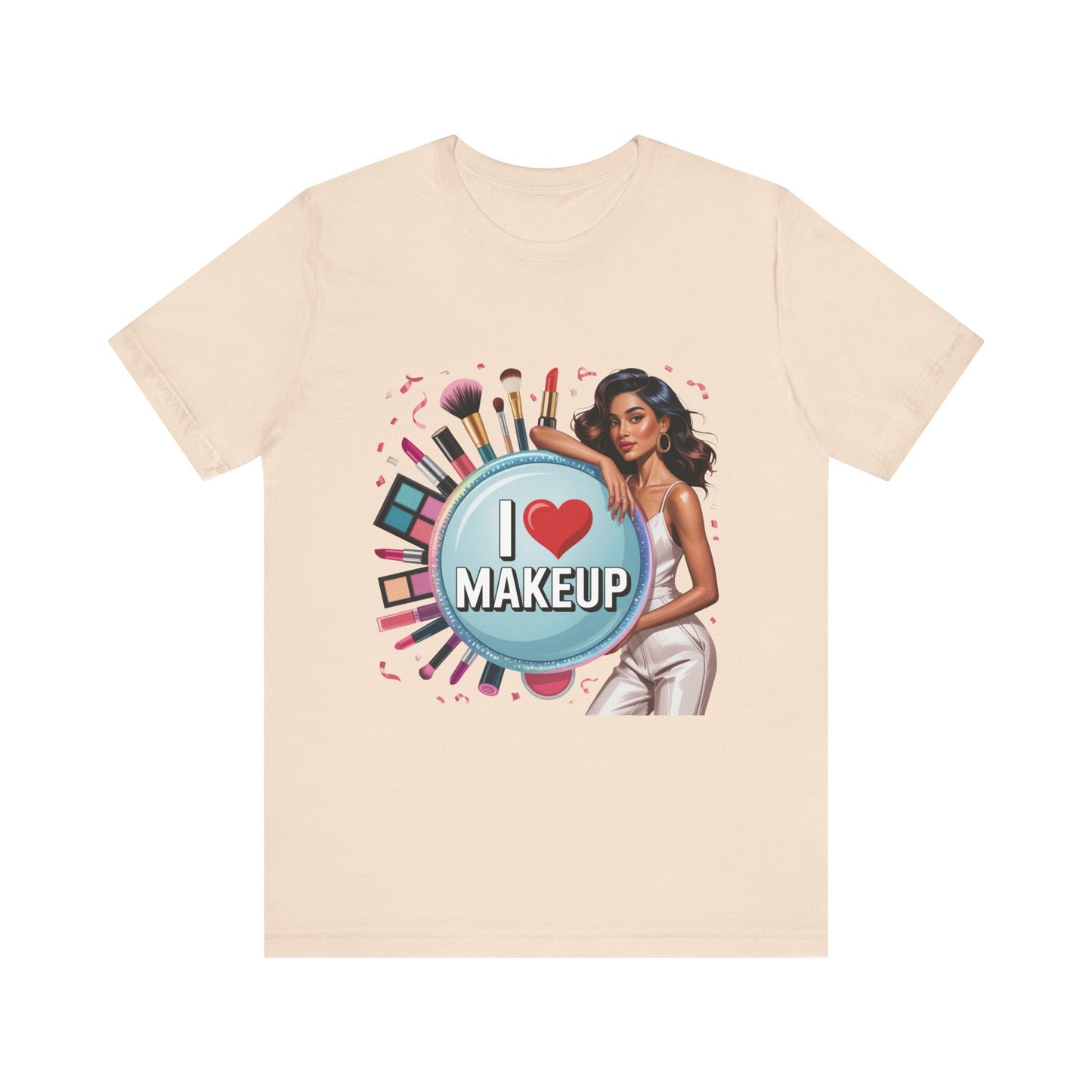 Makeup Lovers Tee, I Love Makeup Shirt, Beauty Enthusiast Gift, Fashionable Short Sleeve Shirt, Ideal for Makeup Artists, Birthday Gift