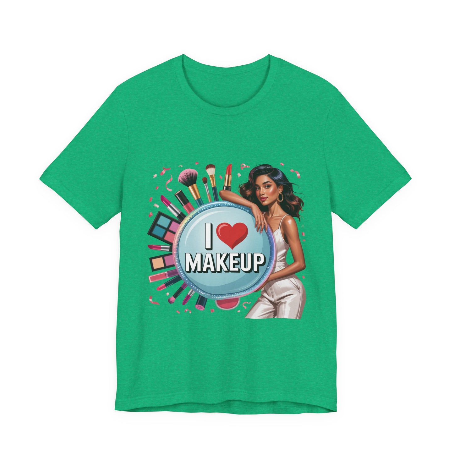 Makeup Lovers Tee, I Love Makeup Shirt, Beauty Enthusiast Gift, Fashionable Short Sleeve Shirt, Ideal for Makeup Artists, Birthday Gift