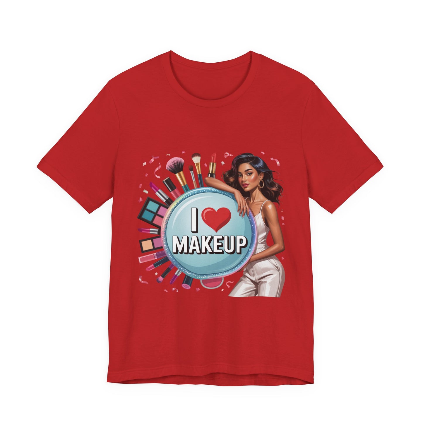 Makeup Lovers Tee, I Love Makeup Shirt, Beauty Enthusiast Gift, Fashionable Short Sleeve Shirt, Ideal for Makeup Artists, Birthday Gift