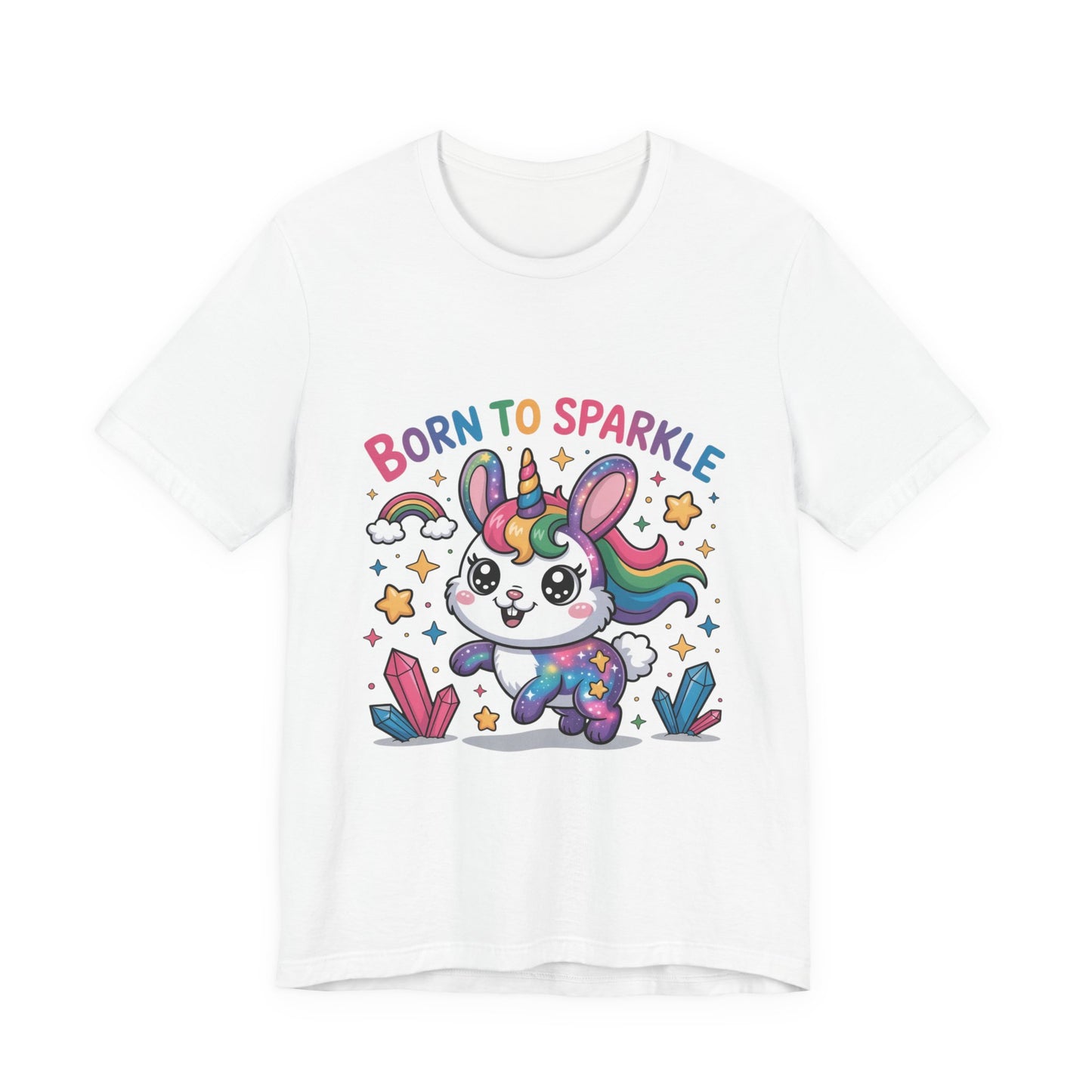 Born to Sparkle Bunny Tee, Cute Animal T-Shirt, Unisex Fun Shirt, Rainbow Graphic Tee, Kids & Adults Gift, Birthday Party Outfit