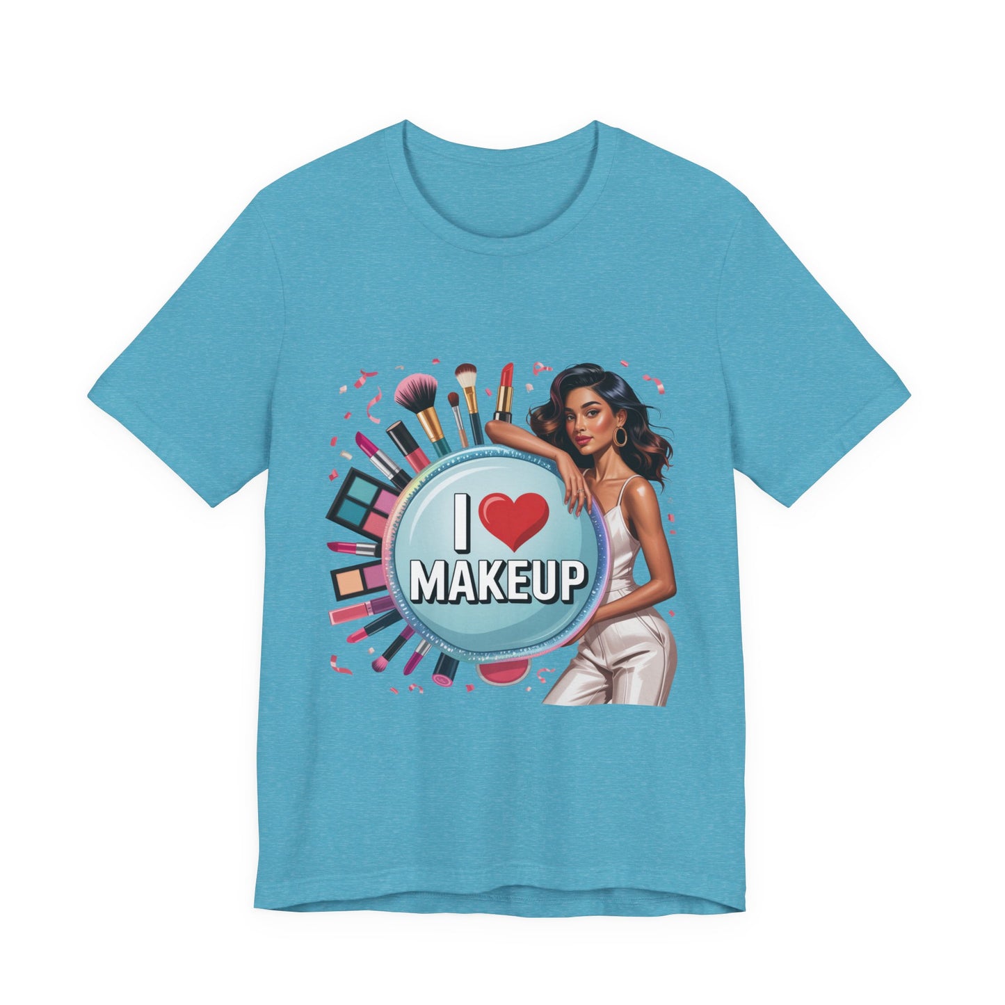 Makeup Lovers Tee, I Love Makeup Shirt, Beauty Enthusiast Gift, Fashionable Short Sleeve Shirt, Ideal for Makeup Artists, Birthday Gift