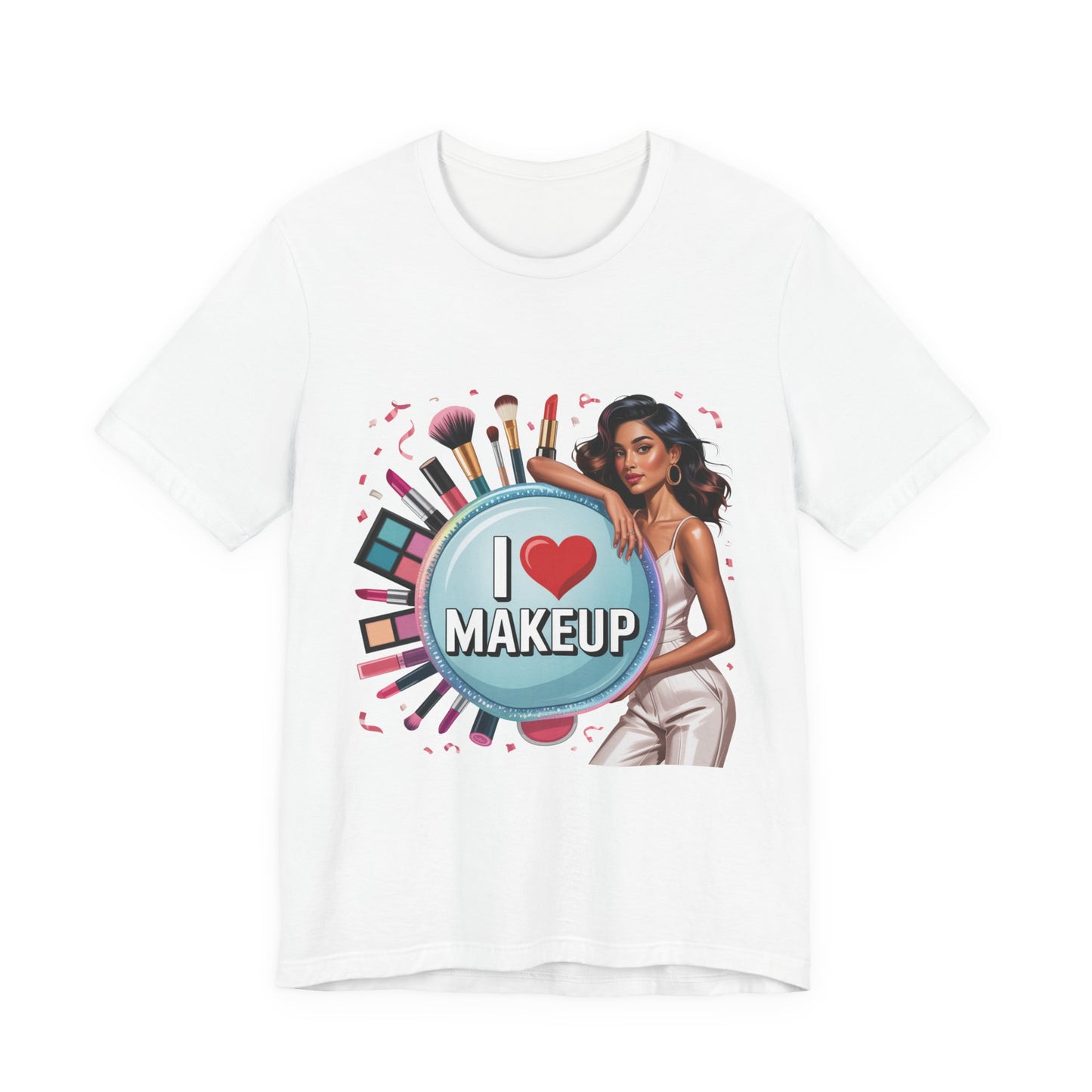 Makeup Lovers Tee, I Love Makeup Shirt, Beauty Enthusiast Gift, Fashionable Short Sleeve Shirt, Ideal for Makeup Artists, Birthday Gift