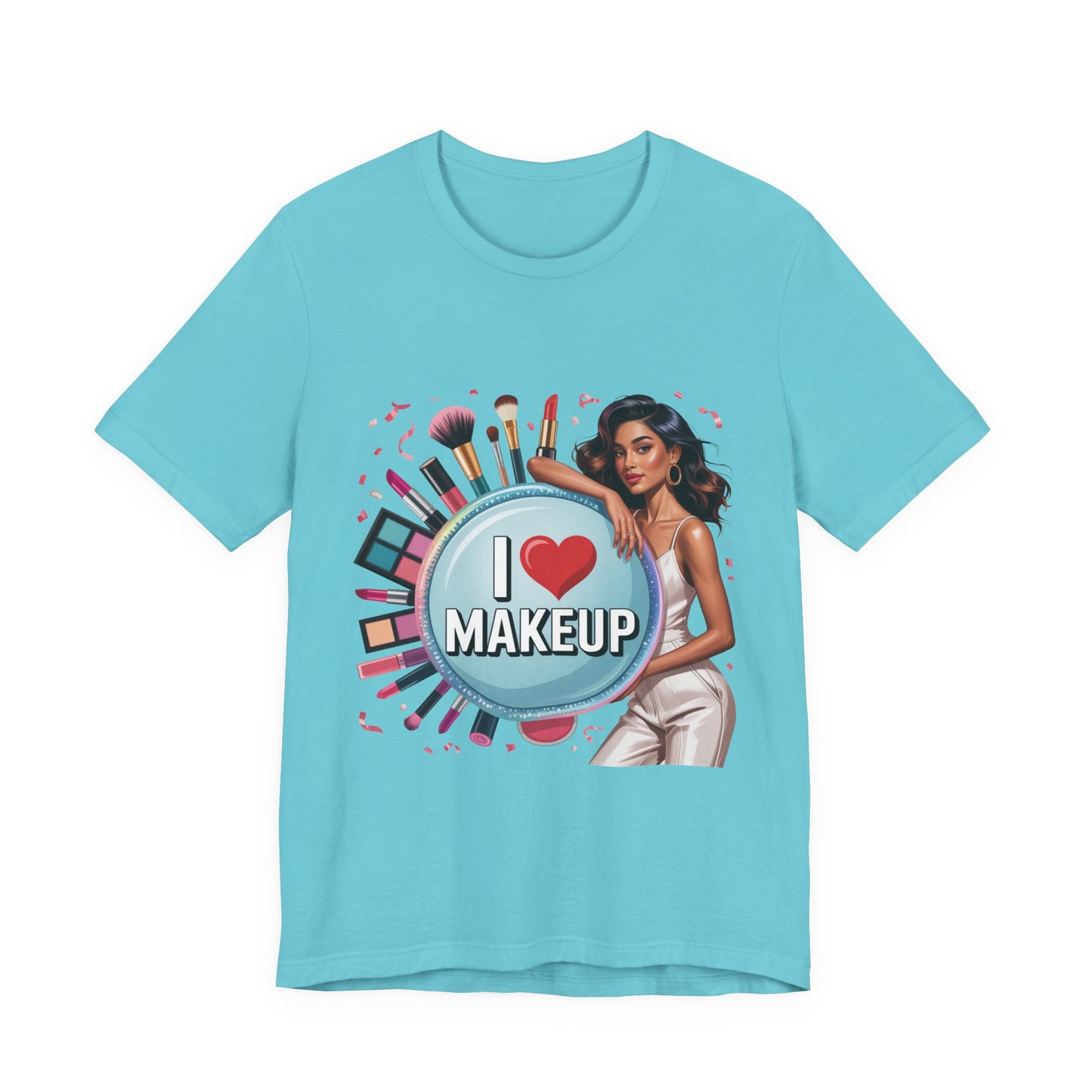 Makeup Lovers Tee, I Love Makeup Shirt, Beauty Enthusiast Gift, Fashionable Short Sleeve Shirt, Ideal for Makeup Artists, Birthday Gift