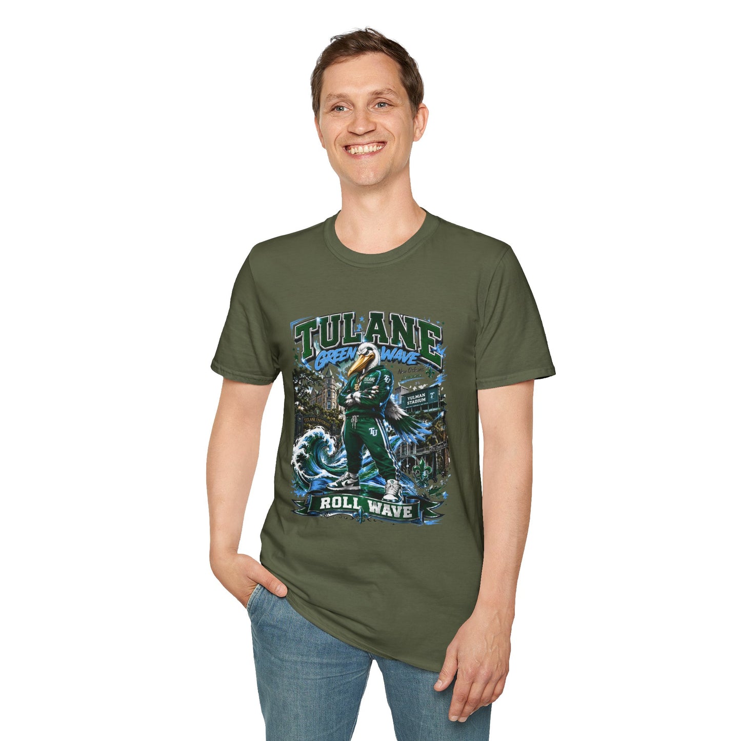 Tulane Green Wave T-Shirt – Collegiate Mascot 'Roll Wave' Fan Tee
