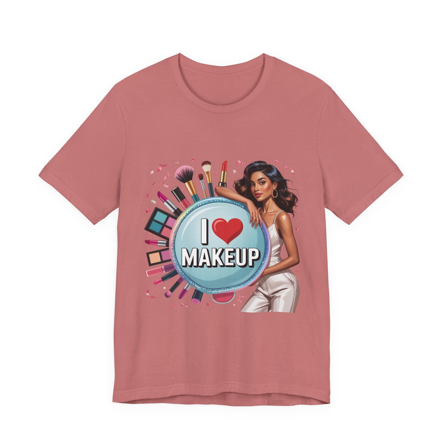 Makeup Lovers Tee, I Love Makeup Shirt, Beauty Enthusiast Gift, Fashionable Short Sleeve Shirt, Ideal for Makeup Artists, Birthday Gift