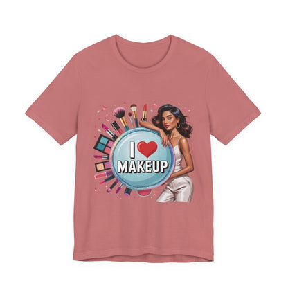 Makeup Lovers Tee, I Love Makeup Shirt, Beauty Enthusiast Gift, Fashionable Short Sleeve Shirt, Ideal for Makeup Artists, Birthday Gift