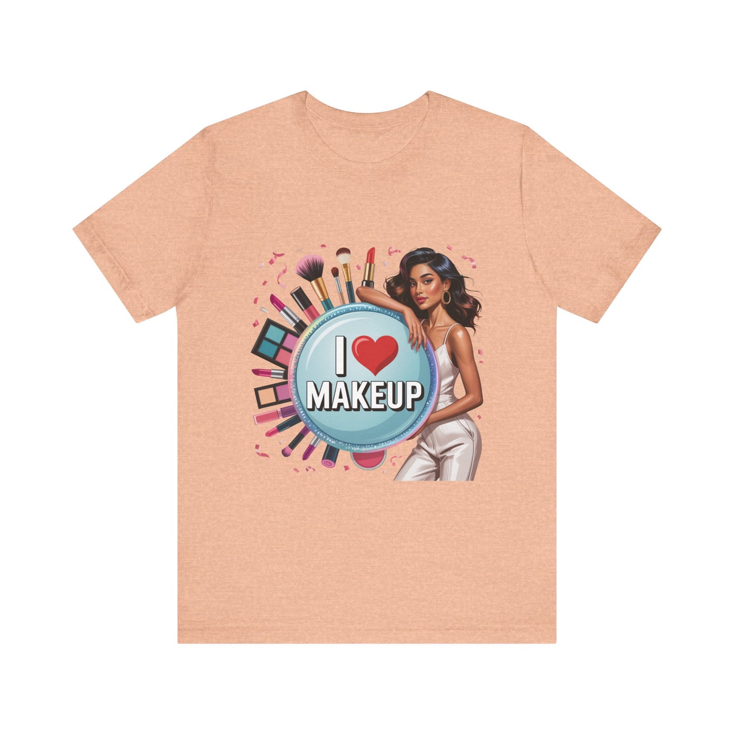 Makeup Lovers Tee, I Love Makeup Shirt, Beauty Enthusiast Gift, Fashionable Short Sleeve Shirt, Ideal for Makeup Artists, Birthday Gift