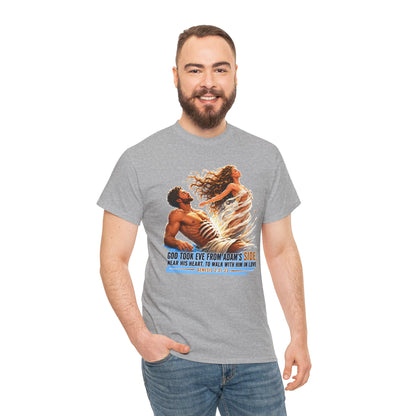 Biblical Adam & Eve Graphic Tee — "God Took Eve From Adam’s Side" Inspirational Christian T-Shirt