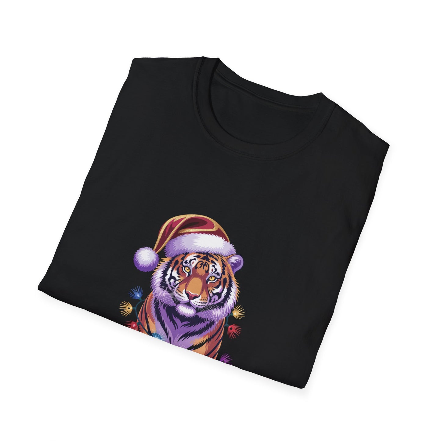 Festive Tiger Unisex T-Shirt, Cute Christmas Tee, Holiday Apparel, Gift for Animal Lovers, Cozy Seasonal Wear