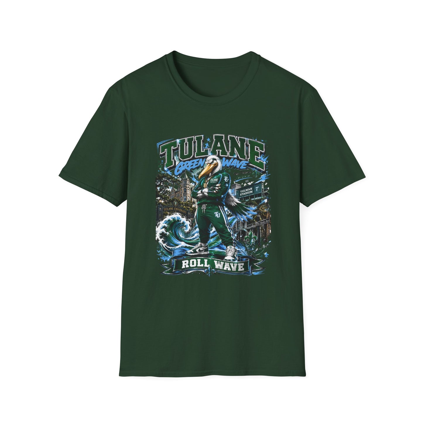 Tulane Green Wave T-Shirt – Collegiate Mascot 'Roll Wave' Fan Tee
