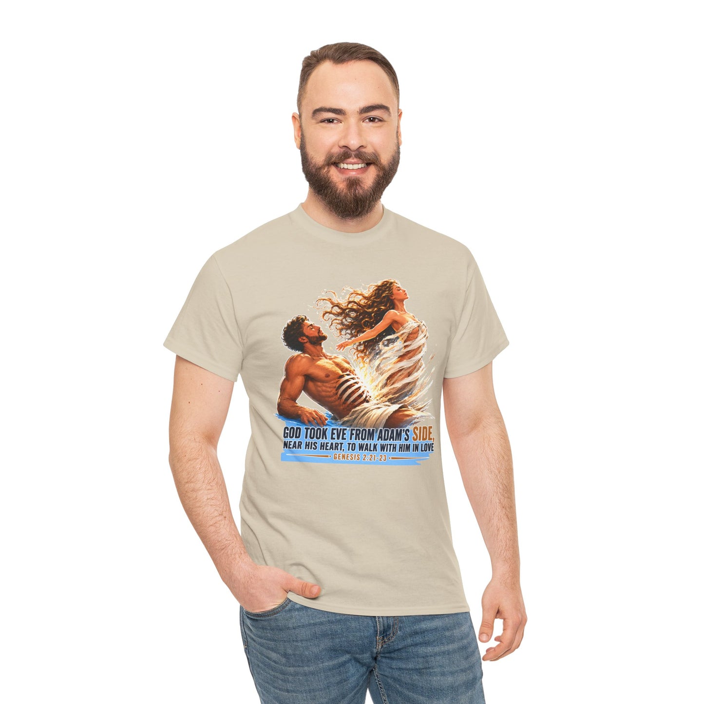 Biblical Adam & Eve Graphic Tee — "God Took Eve From Adam’s Side" Inspirational Christian T-Shirt