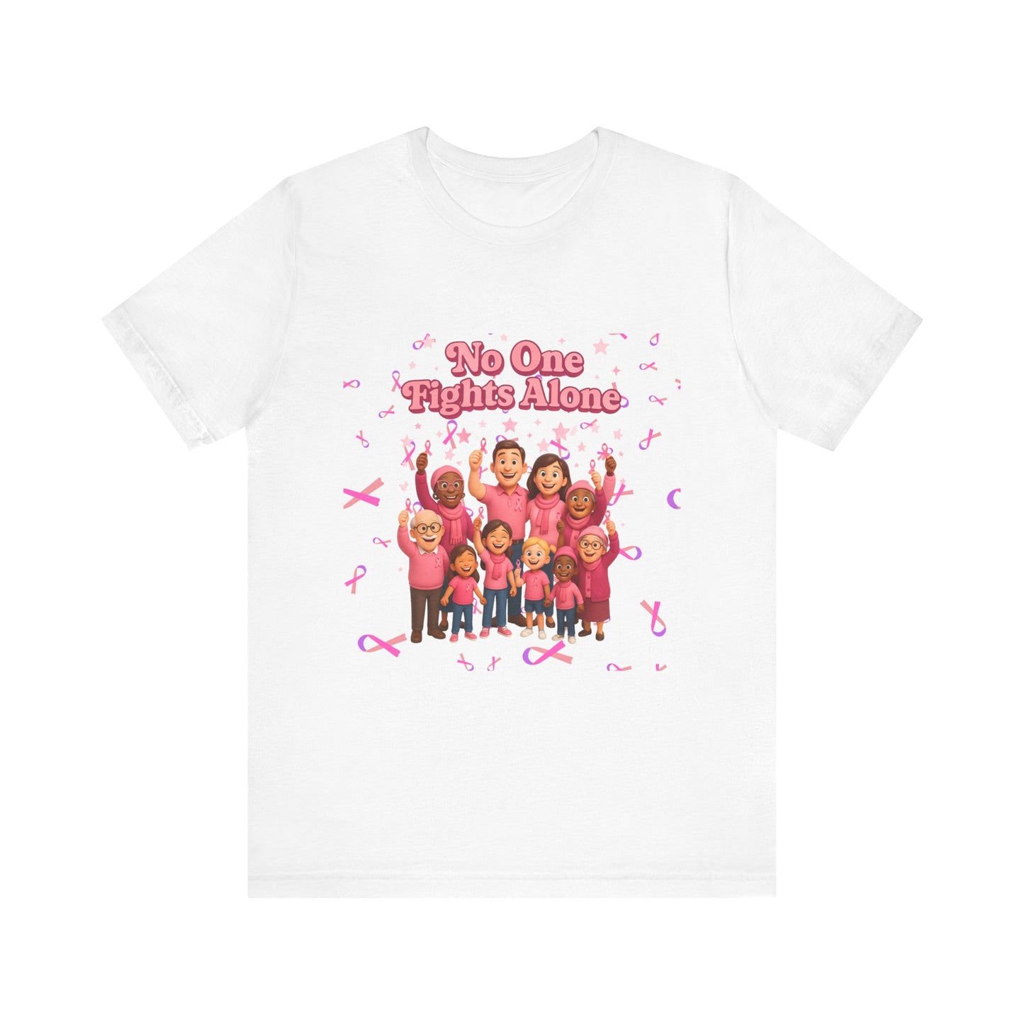 Unisex Supportive Awareness Tee - No One Fights Alone, Gift for Cancer Awareness, Inspirational T-Shirt, Fundraising Event Shirt, Pink [...]