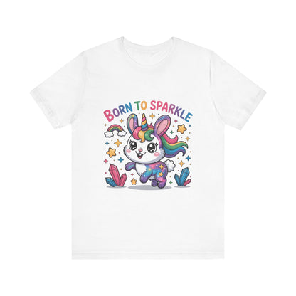 Born to Sparkle Bunny Tee, Cute Animal T-Shirt, Unisex Fun Shirt, Rainbow Graphic Tee, Kids & Adults Gift, Birthday Party Outfit