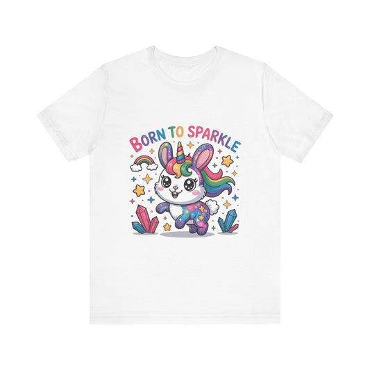 Born to Sparkle Bunny Tee, Cute Animal T-Shirt, Unisex Fun Shirt, Rainbow Graphic Tee, Kids & Adults Gift, Birthday Party Outfit
