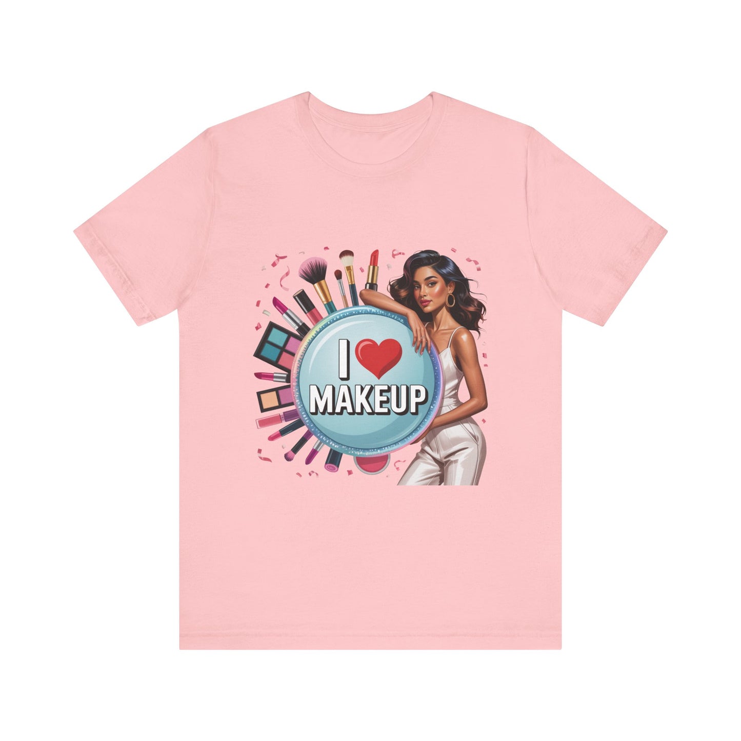 Makeup Lovers Tee, I Love Makeup Shirt, Beauty Enthusiast Gift, Fashionable Short Sleeve Shirt, Ideal for Makeup Artists, Birthday Gift
