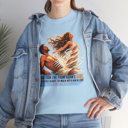 Biblical Adam & Eve Graphic Tee — "God Took Eve From Adam’s Side" Inspirational Christian T-Shirt