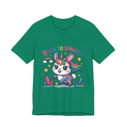 Born to Sparkle Bunny Tee, Cute Animal T-Shirt, Unisex Fun Shirt, Rainbow Graphic Tee, Kids & Adults Gift, Birthday Party Outfit