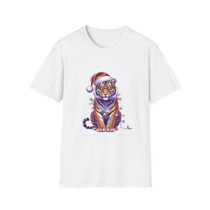 Festive Tiger Unisex T-Shirt, Cute Christmas Tee, Holiday Apparel, Gift for Animal Lovers, Cozy Seasonal Wear