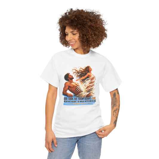 Biblical Adam & Eve Graphic Tee — "God Took Eve From Adam’s Side" Inspirational Christian T-Shirt