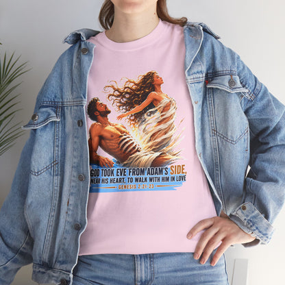Biblical Adam & Eve Graphic Tee — "God Took Eve From Adam’s Side" Inspirational Christian T-Shirt
