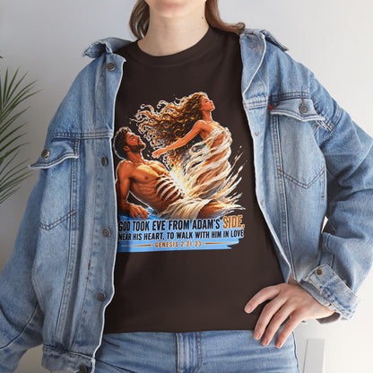 Biblical Adam & Eve Graphic Tee — "God Took Eve From Adam’s Side" Inspirational Christian T-Shirt