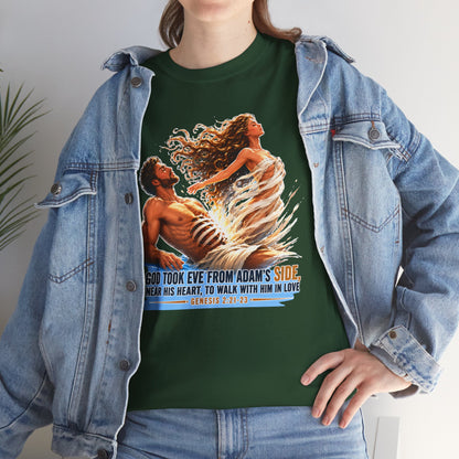 Biblical Adam & Eve Graphic Tee — "God Took Eve From Adam’s Side" Inspirational Christian T-Shirt
