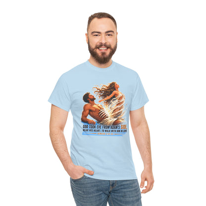 Biblical Adam & Eve Graphic Tee — "God Took Eve From Adam’s Side" Inspirational Christian T-Shirt