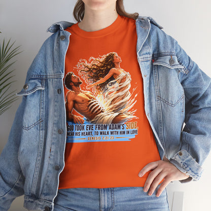 Biblical Adam & Eve Graphic Tee — "God Took Eve From Adam’s Side" Inspirational Christian T-Shirt