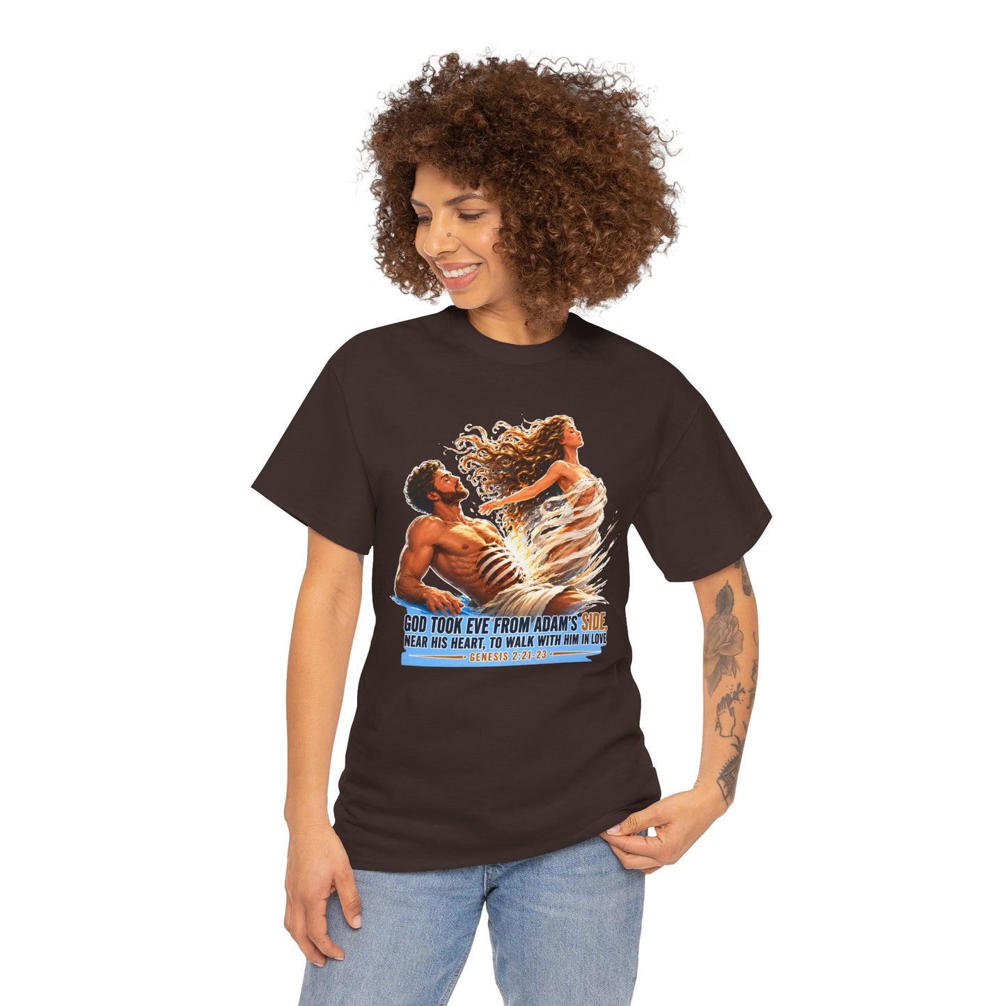 Biblical Adam & Eve Graphic Tee — "God Took Eve From Adam’s Side" Inspirational Christian T-Shirt