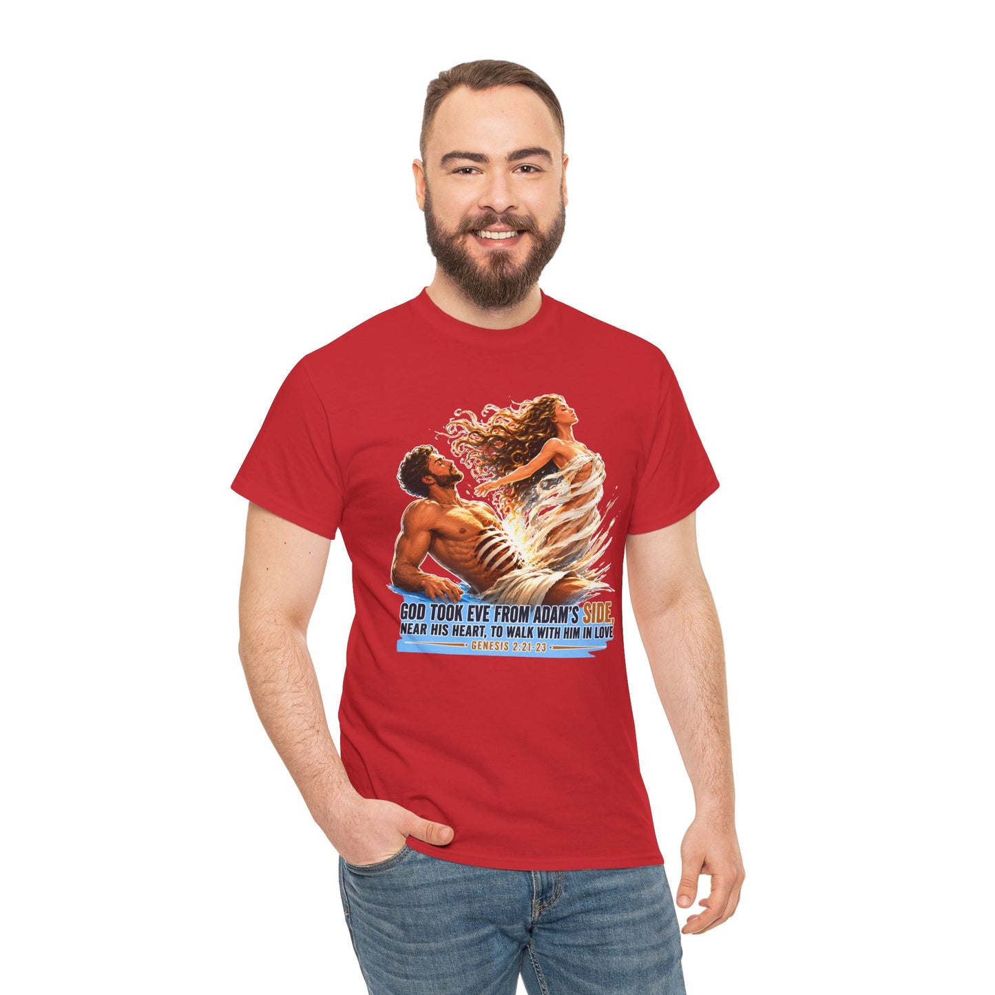 Biblical Adam & Eve Graphic Tee — "God Took Eve From Adam’s Side" Inspirational Christian T-Shirt