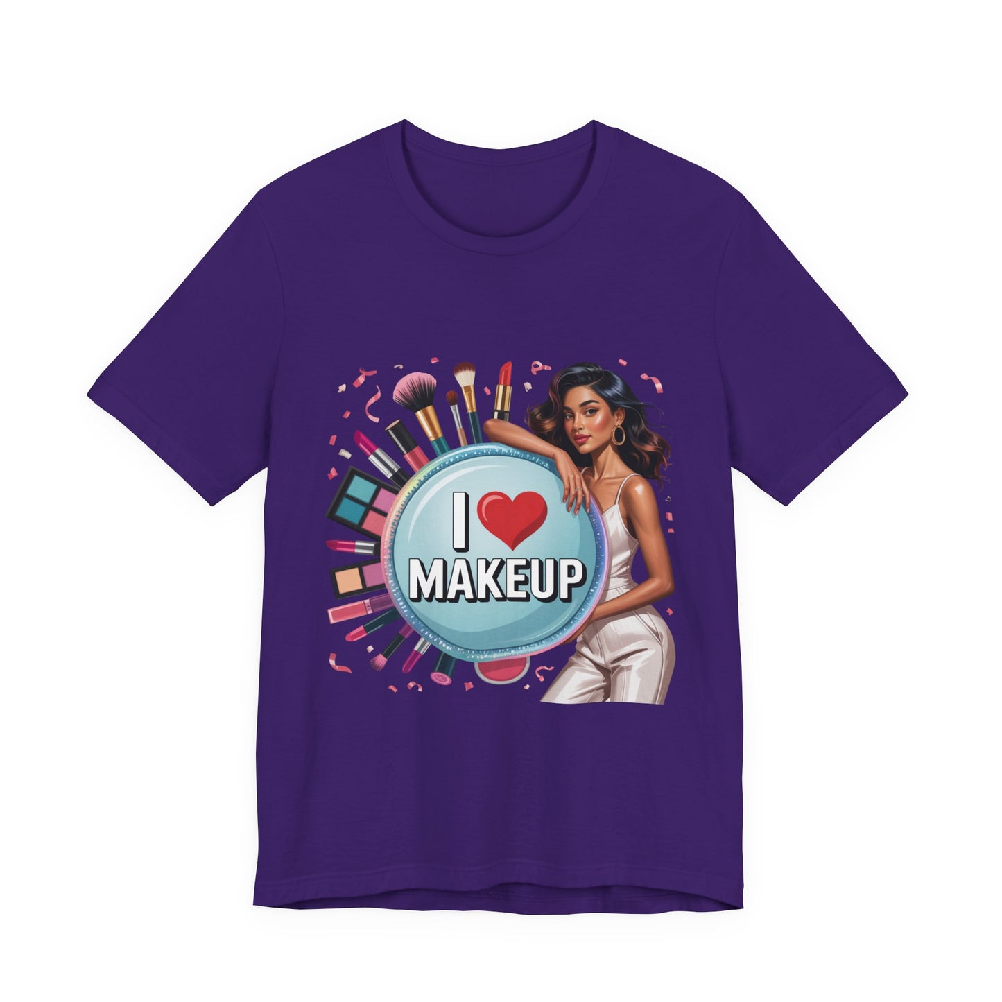 Makeup Lovers Tee, I Love Makeup Shirt, Beauty Enthusiast Gift, Fashionable Short Sleeve Shirt, Ideal for Makeup Artists, Birthday Gift
