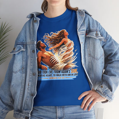 Biblical Adam & Eve Graphic Tee — "God Took Eve From Adam’s Side" Inspirational Christian T-Shirt