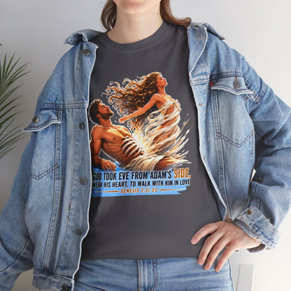 Biblical Adam & Eve Graphic Tee — "God Took Eve From Adam’s Side" Inspirational Christian T-Shirt