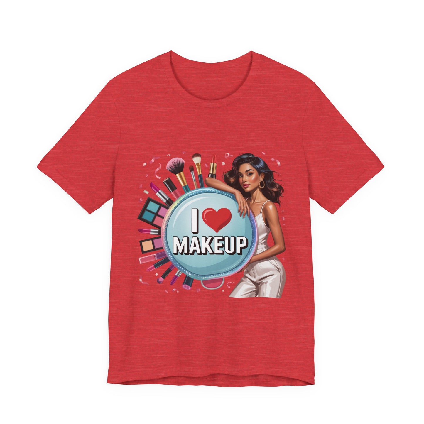 Makeup Lovers Tee, I Love Makeup Shirt, Beauty Enthusiast Gift, Fashionable Short Sleeve Shirt, Ideal for Makeup Artists, Birthday Gift