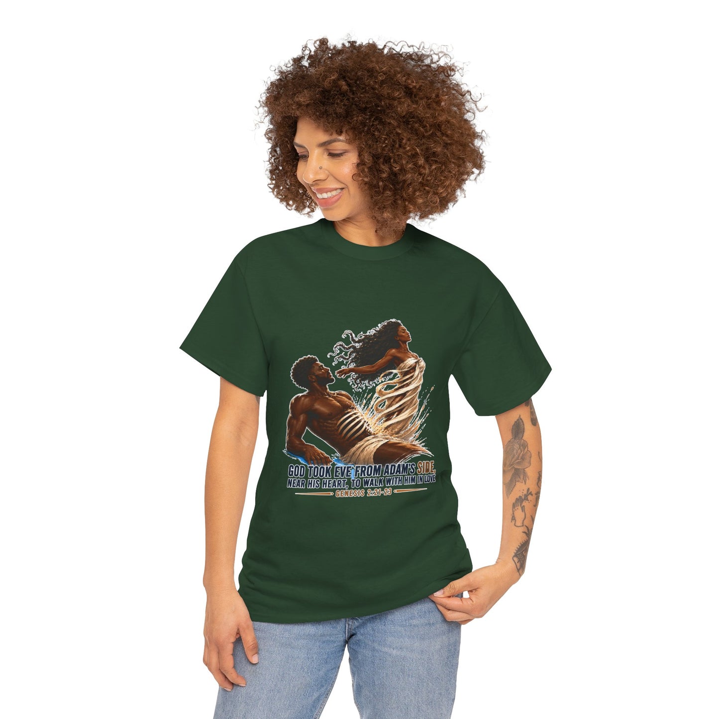 Christian Faith T-Shirt – 'God Took Eve From Adam's Side' Biblical Couple Tee