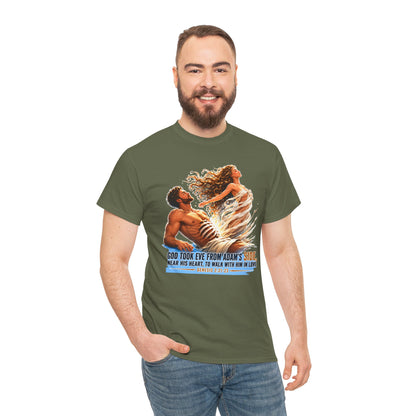 Biblical Adam & Eve Graphic Tee — "God Took Eve From Adam’s Side" Inspirational Christian T-Shirt