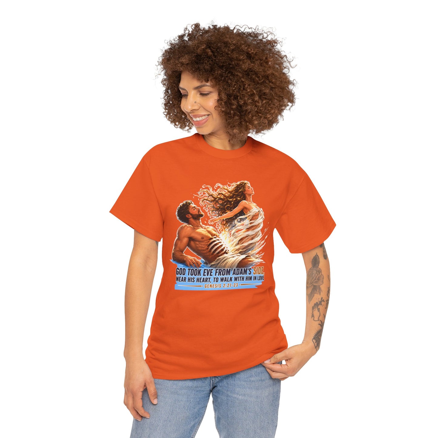 Biblical Adam & Eve Graphic Tee — "God Took Eve From Adam’s Side" Inspirational Christian T-Shirt