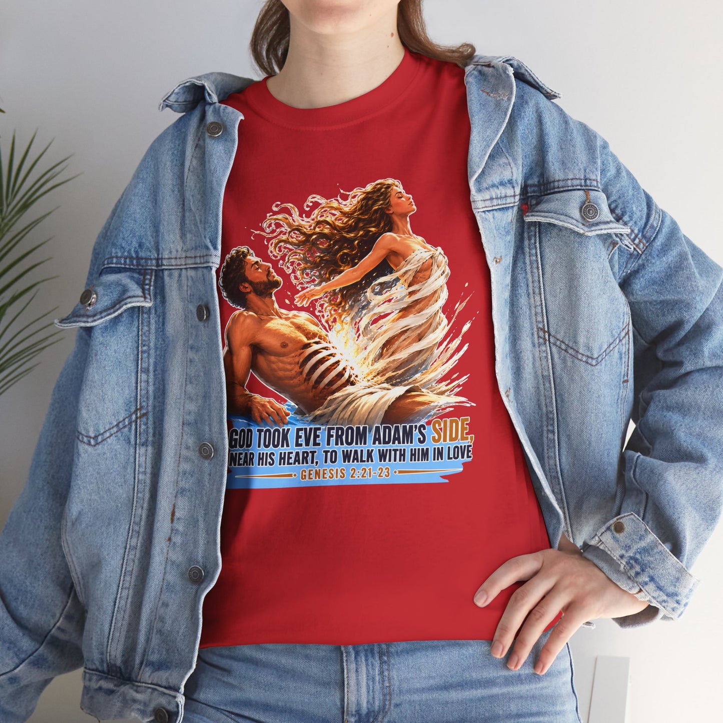 Biblical Adam & Eve Graphic Tee — "God Took Eve From Adam’s Side" Inspirational Christian T-Shirt