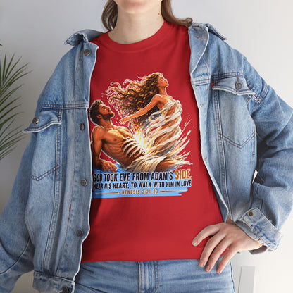 Biblical Adam & Eve Graphic Tee — "God Took Eve From Adam’s Side" Inspirational Christian T-Shirt
