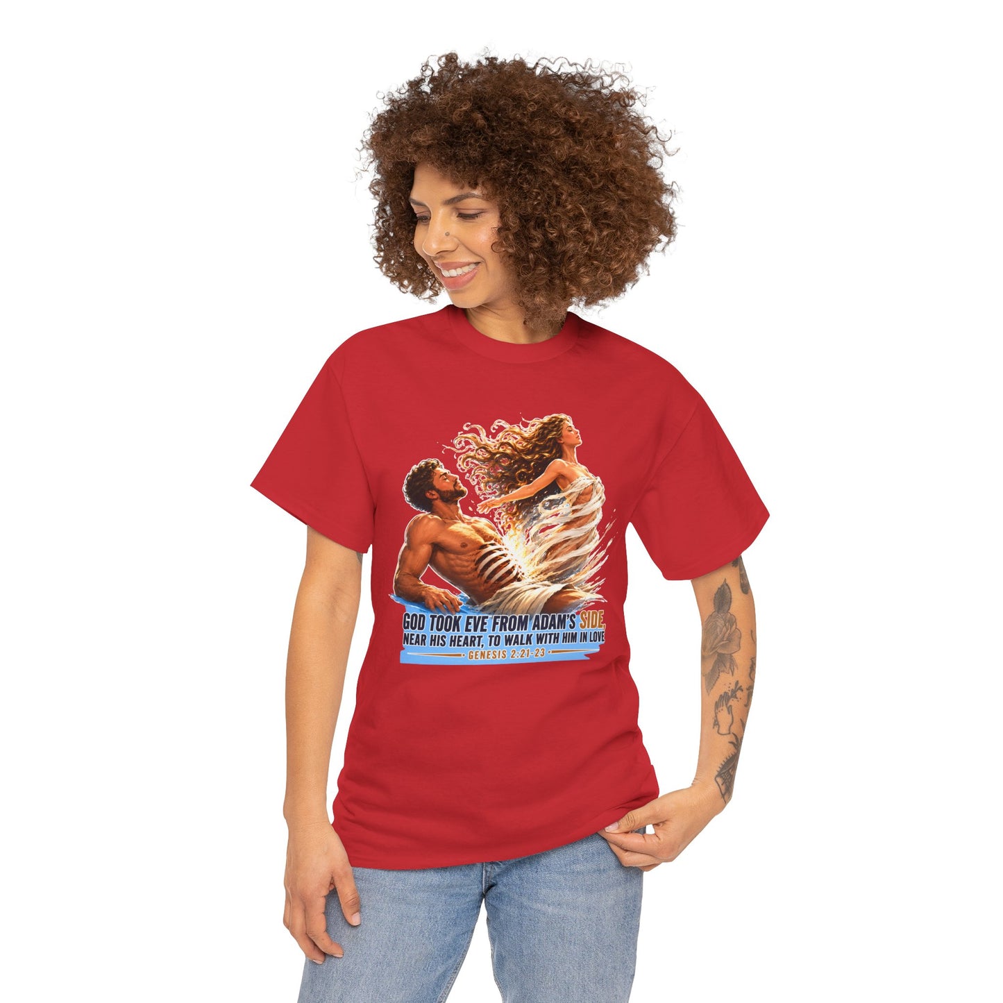 Biblical Adam & Eve Graphic Tee — "God Took Eve From Adam’s Side" Inspirational Christian T-Shirt