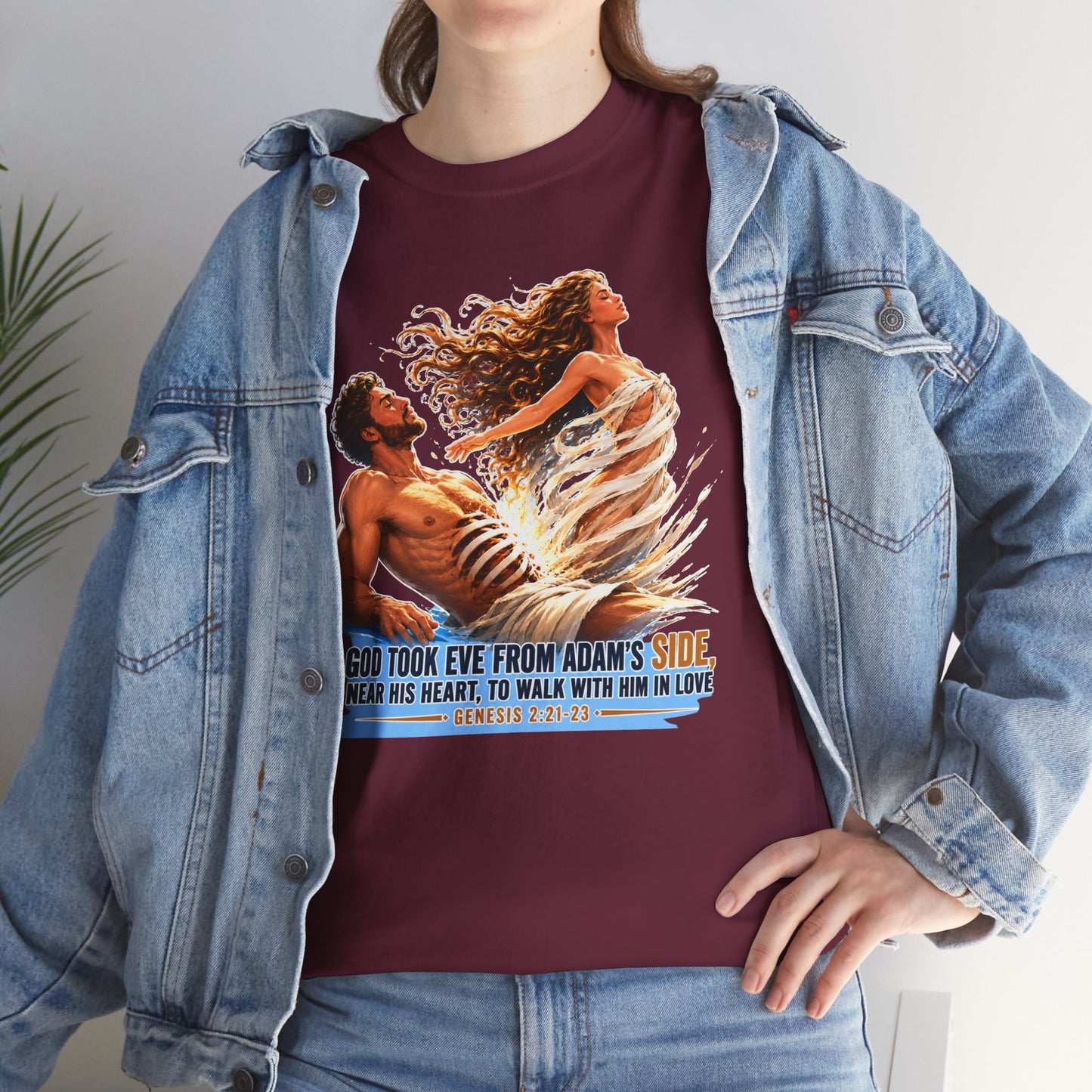 Biblical Adam & Eve Graphic Tee — "God Took Eve From Adam’s Side" Inspirational Christian T-Shirt