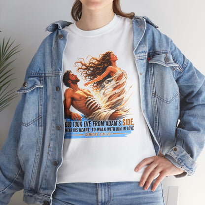 Biblical Adam & Eve Graphic Tee — "God Took Eve From Adam’s Side" Inspirational Christian T-Shirt