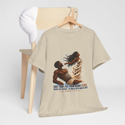 Christian Faith T-Shirt – 'God Took Eve From Adam's Side' Biblical Couple Tee
