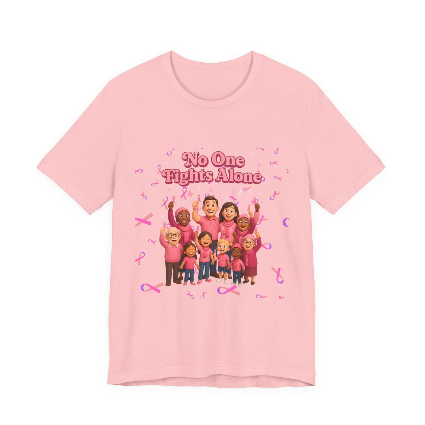 Unisex Supportive Awareness Tee - No One Fights Alone, Gift for Cancer Awareness, Inspirational T-Shirt, Fundraising Event Shirt, Pink [...]