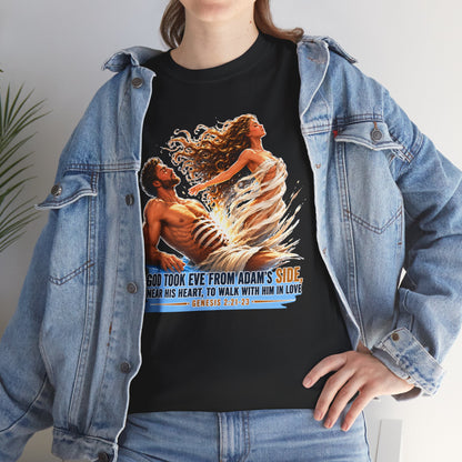 Biblical Adam & Eve Graphic Tee — "God Took Eve From Adam’s Side" Inspirational Christian T-Shirt