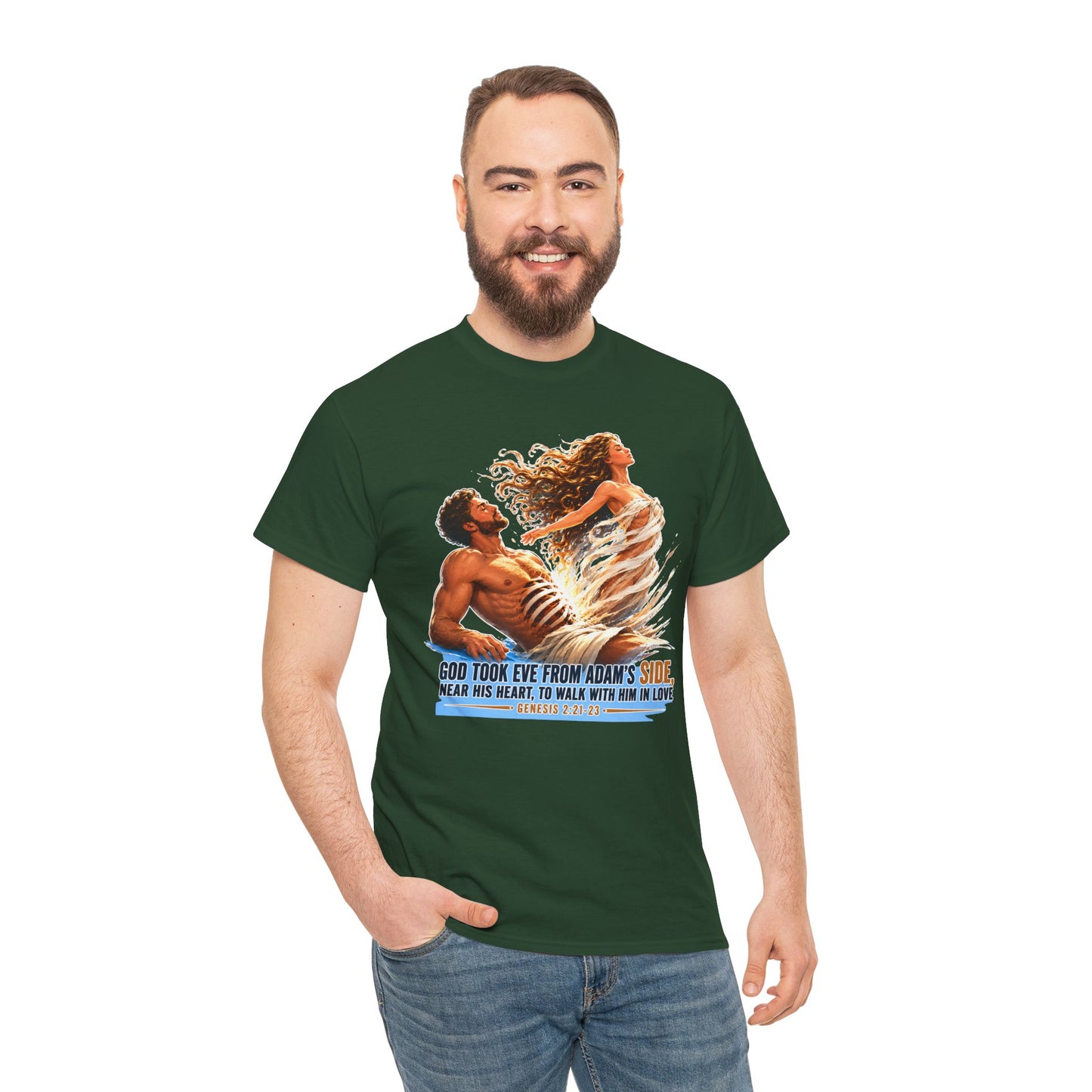Biblical Adam & Eve Graphic Tee — "God Took Eve From Adam’s Side" Inspirational Christian T-Shirt